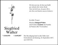 Traueranzeige Siegfried Walter