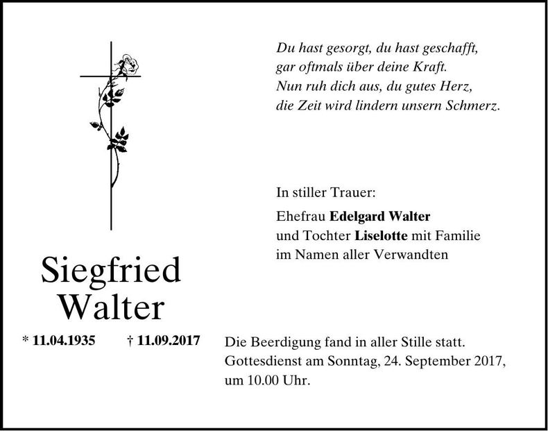 Traueranzeige Siegfried Walter