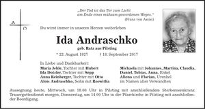 Traueranzeige Ida Andraschko