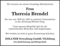 Traueranzeige Theresia Brendel