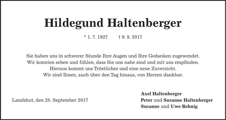 Traueranzeige Hildegund Haltenberger