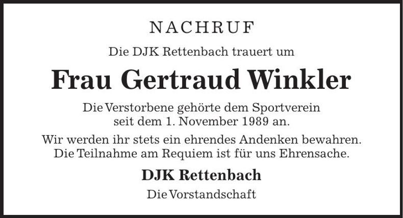 Traueranzeige Gertraud Winkler