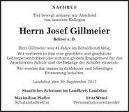 Traueranzeige Josef Gillmeier