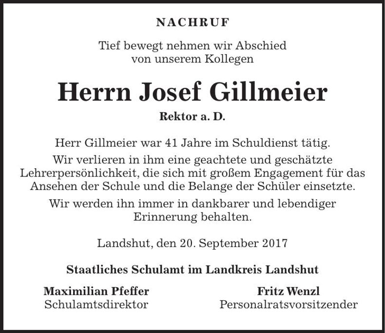 Traueranzeige Josef Gillmeier