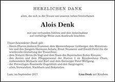 Traueranzeige Alois Denk