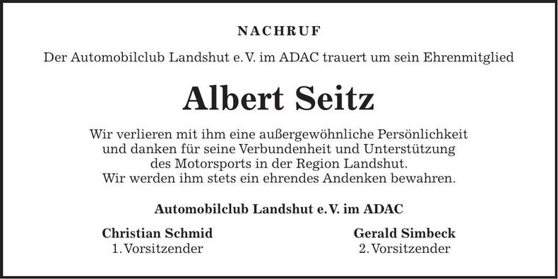 Traueranzeige Albert Seitz
