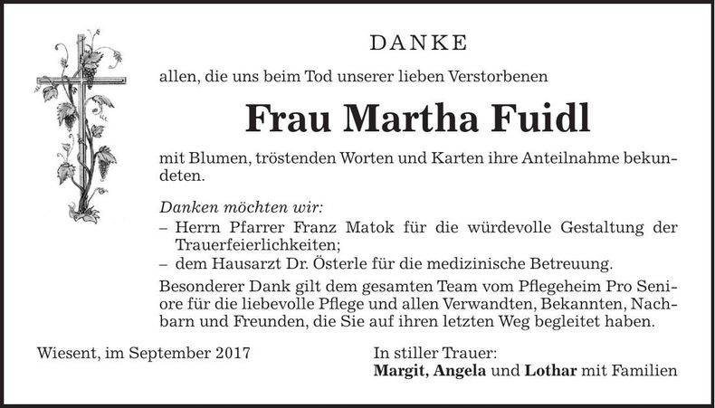 Traueranzeige Martha Fuidl