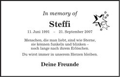 Traueranzeige Steffi Hötzl