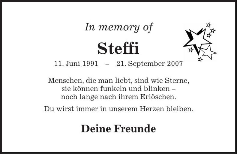 Traueranzeige Steffi Hötzl