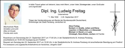 Traueranzeige Ludwig Freitag Dipl. Ing.