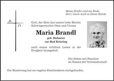 Traueranzeige Maria Brandl