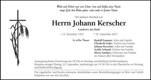 Traueranzeige Johann Kerscher