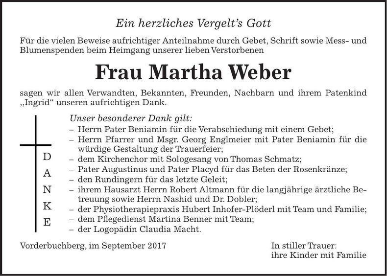 Traueranzeige Martha Weber