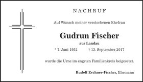Traueranzeige Gudrun Fischer