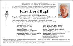 Traueranzeige Dora Bugl