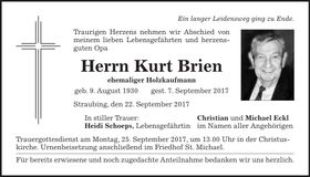 Traueranzeige Kurt Brien