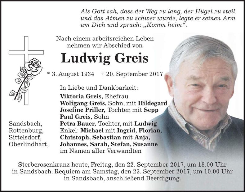 Traueranzeige Ludwig Greis