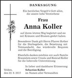 Traueranzeige Anna Koller