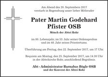 Traueranzeige Martin Godehard Pater Pfister