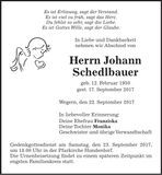 Traueranzeige Johann Schedlbauer