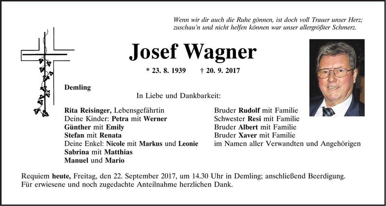 Traueranzeige Josef Wagner