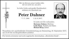 Traueranzeige Peter Dahner