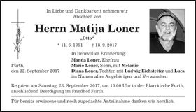 Traueranzeige Matija Loner