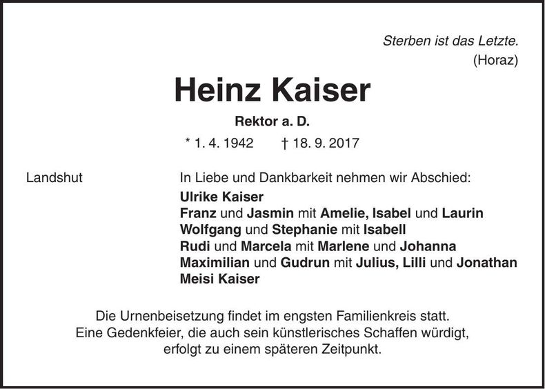 Traueranzeige Heinz Kaiser