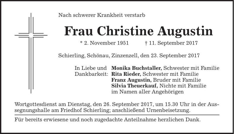 Traueranzeige Christine Augustin