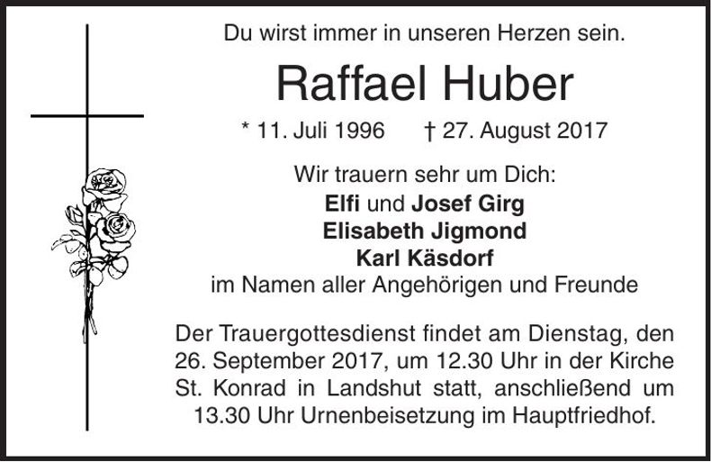 Traueranzeige Raffael Huber
