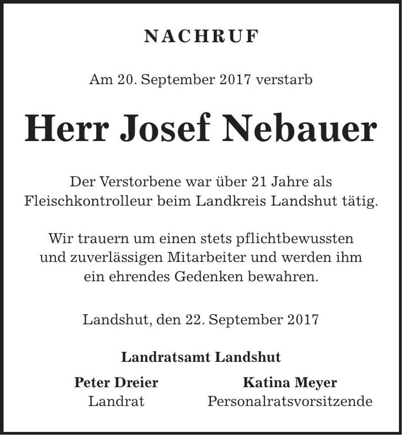 Traueranzeige Josef Nebauer