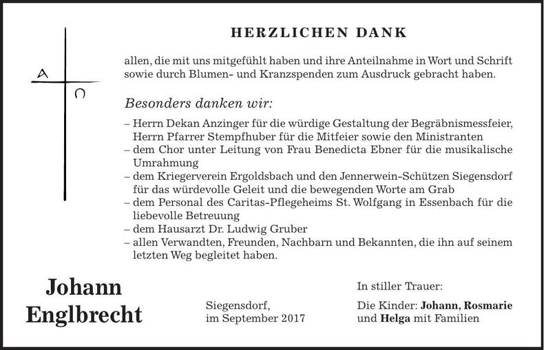 Traueranzeige Johann Englbrecht