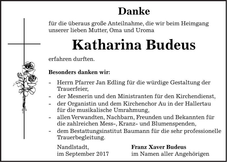 Traueranzeige Katharina Budeus