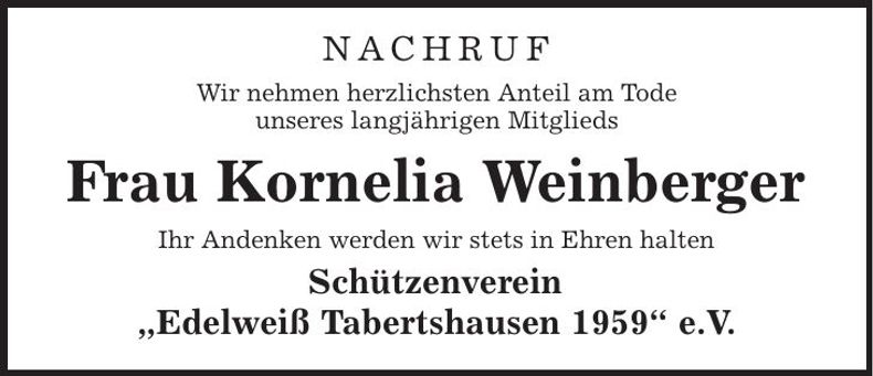 Traueranzeige Kornelia Weinberger