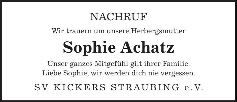 Traueranzeige Sophie Achatz