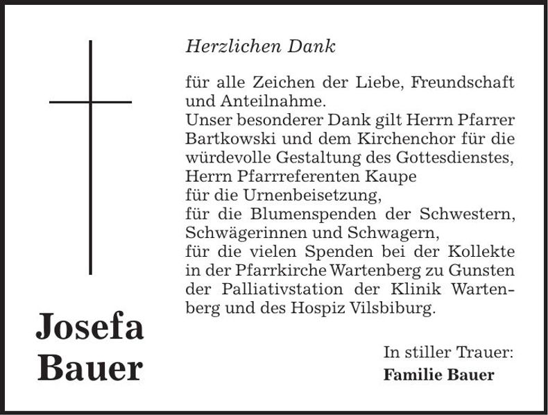 Traueranzeige Josefa Bauer