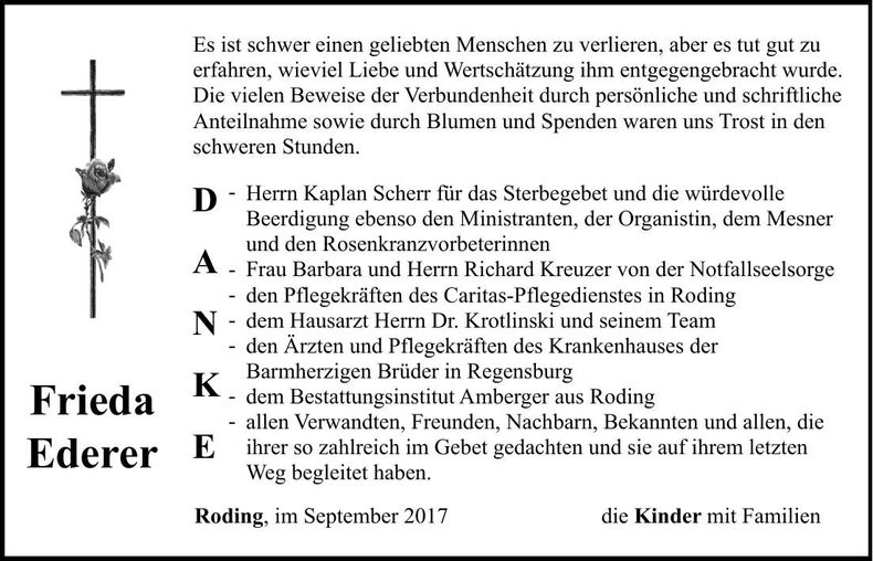 Traueranzeige Frieda Ederer