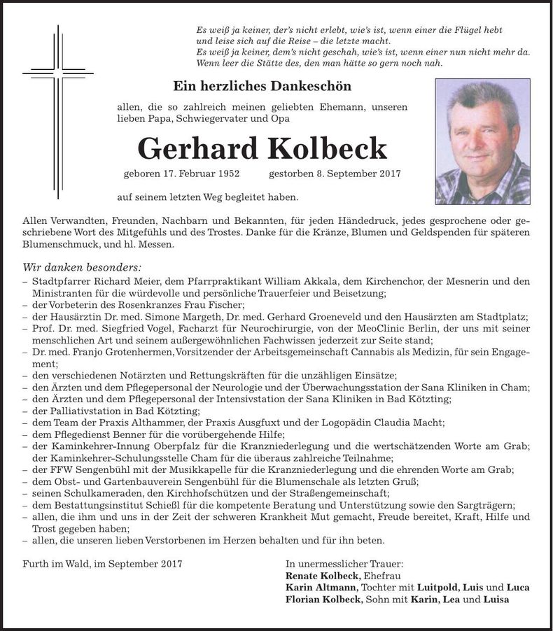 Traueranzeige Gerhard Kolbeck