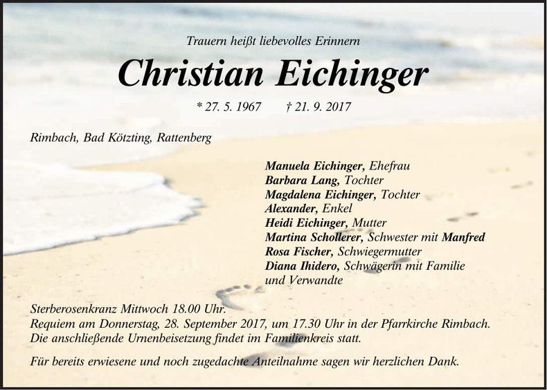 Traueranzeige Christian Eichinger