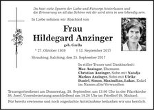 Traueranzeige Hildegard Anzinger