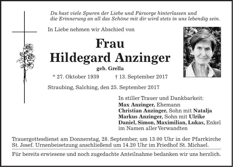 Traueranzeige Hildegard Anzinger