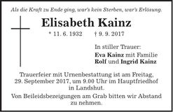 Traueranzeige Elisabeth Kainz