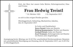 Traueranzeige Hedwig Treintl