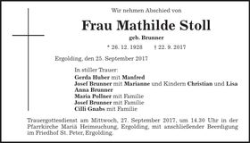 Traueranzeige Mathilde Stoll