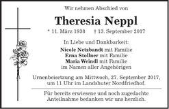 Traueranzeige Theresia Neppl