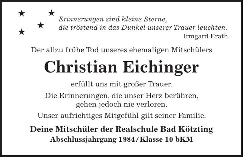 Traueranzeige Christian Eichinger