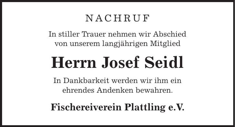 Traueranzeige Josef Seidl