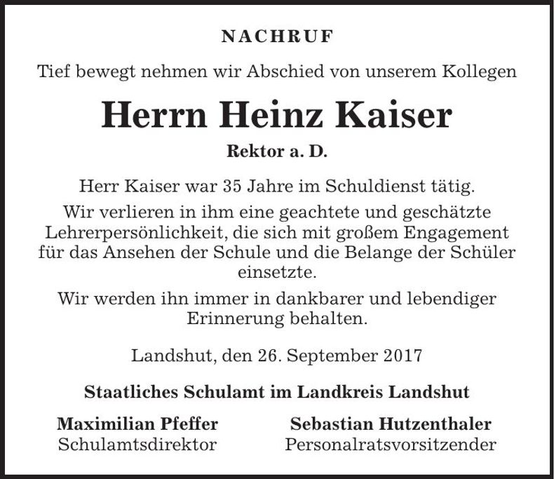 Traueranzeige Heinz Kaiser