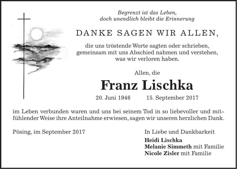 Traueranzeige Franz Lischka