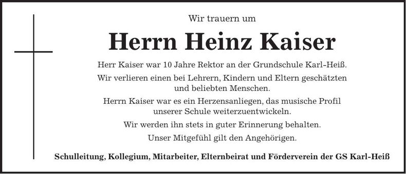 Traueranzeige Heinz Kaiser